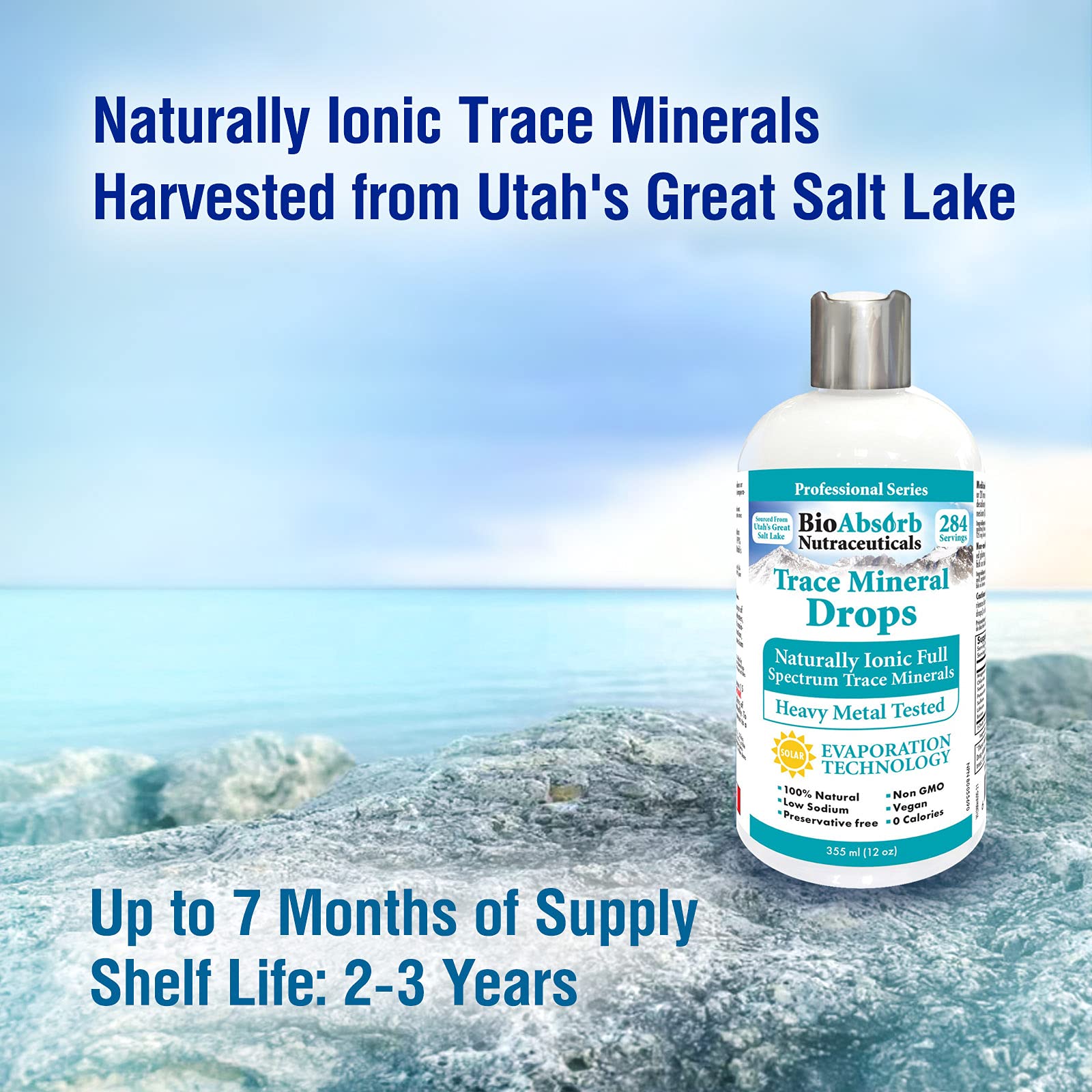Bio Absorb Trace Mineral Drops. Heavy Metal Tested. 284 Servings of Organic Trace Minerals from Concentrated Utah's GSL Sea Water. 125mg of Ionic Magnesium (12 oz)