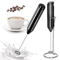 YSSOA Electric Milk Frother Handheld with Stainless Steel Stand Battery Operated Whisk Drink Mixer for Coffee, Frappe, Latte, Matcha, Hot Chocolate, Black (2 Pack, Black)