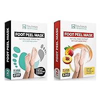 Lavinso Foot Peel Mask Bundle - 2 Pack of Aloe Vera and 2 Pack Peach Exfoliating Foot Peeling Masks for Dry Cracked Feet- Remove Dead Skin and Calluses