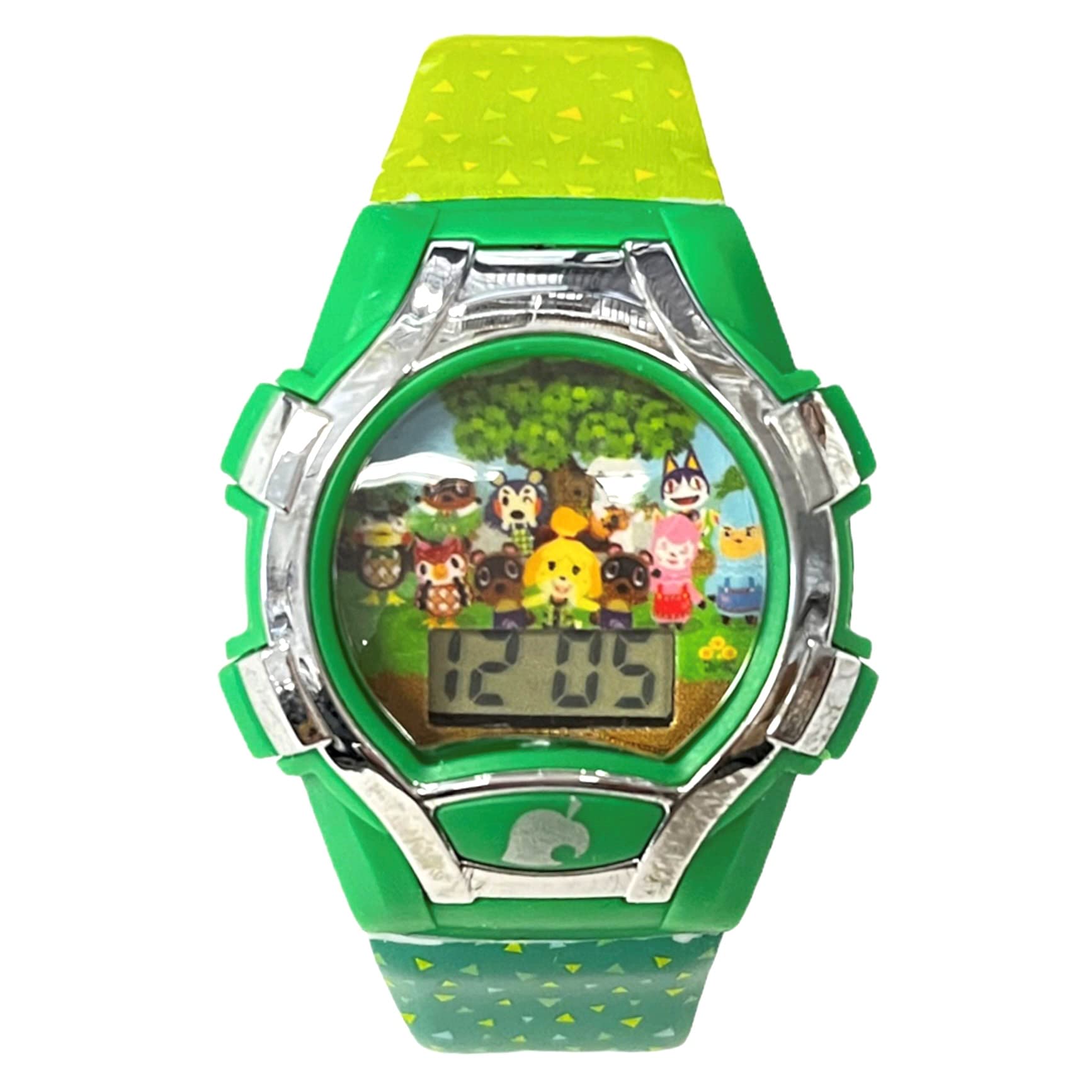 Accutime Kids Nintendo Animal Crossing Green Digital Flashing LCD Quartz Childrens Wrist Watch for Boys, Girls, Toddlers with Green & Orange Multicolor Strap (Model: ANC4000AZ)