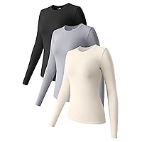 OQQ Womens 3 Piece Long Sleeve Tops Crew Neck Stretch Fitted Underscrubs Layer Tee Shirts Tops