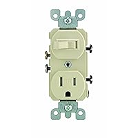 T5225-I Combination, 15 Amp, 120 Volt AC Toggle Switch, and 15 Amp, 125 Volt 5-15R Tamper Resistant Receptacle, Grounding, Ivory
