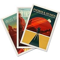 SET of THREE (3) SPACE X Prints Poster Set - Mars Colonization and Tourism Association - Valles Marineris, Phobos & Deimos and Olympus Mons - each measure 16 x 20 inches (406 x 508 mm)