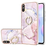 XYX Case Compatible with Xiaomi Redmi 9A, TPU Marble Slim Full-Body Protective Cover with 360 Rotating Ring Kickstand for Redmi 9A, Rose Gold