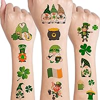 12 Sheets St. Patrick's Day Temporary Tattoos for Kids, St Patricks Day Party Supplies Green Shamrock Fake Tattoos Stickers Irish St Patricks Day Decorations Party Favors for Kids Boys Girls