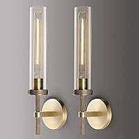 Brass Wall Sconces Set of Two, Glass Tube Sconces Wall Lighting, Gold Bathroom Vanity Light Fixtures, Wall Lights for Living Room Bedroom Hallway Kitchen Bathroom Mirror (Including Bulb)