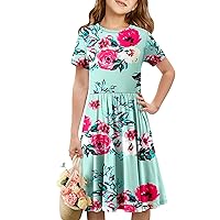 storeofbaby Girls Short Sleeve Dress Casual A Line Twirly Skater Dresses 4-13 Years