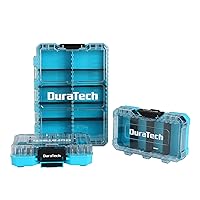 DuraTech 3 Pieces Small Parts Organizer, 14 Compartments, Removable Dividers, Portable Hardware Tool Box Organizer with Transparent Plastic Lid, Durable Cases Storage for Small Tools and Accessories