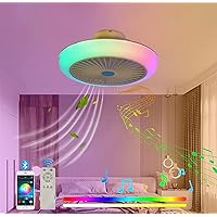 Ceiling Fan with Light and Remote, Modern Music Play Led Ceiling Light,3-Speed Silent, RGB Dimmable Fan for Living Room Bedroom Restaurant