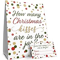 Christmas Party Game - How Many Kisses - Standing Sign and 30 Cards