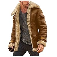 Men Faux Leather Fleece Lined Jacket Casual Suede Motorcycle Bomber Jackets Outerwear
