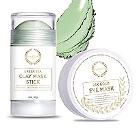 Green Tea Mask Stick with 24K Gold Eye Mask, Deep Cleansing and Detoxifying Clay Face Moisturizer, Deeply Remove Impurities, Renew Skin, Brightens Prevents Acne,All Skin Types Men Women