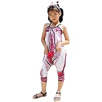 RaanPahMuang Girls Bright Onsie Onepiece JumpSuit in Dashiki African Art with Bow