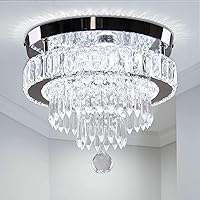 VcJta Modern Crystal Chandeliers LED Flush Mount Bedroom Kitchen Light Fixture Stylish Lighting Solution (Cool White)