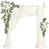 Ling's Moment White Deluxe Artificial Wedding Arch Flowers with Drapes Kit-Pack of 5, 2pcs Flower Arrangements 3pcs Hanging Sheer Drapes Sage Ceremony Arbor Reception Backdrop Rose Floral Decorations