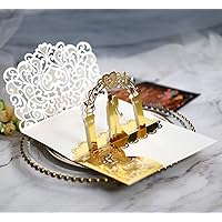 50Pcs 3D Pop Up Wedding & Engagement Anniversary Invitation Cards with Bride & Groom Heart Design (Gold, Full Set)