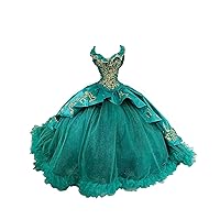2024 Quinceanera Dresses Hunter Green and Gold Mexican Charro Style Damas Ball Gown Off The Shoulder Puffy