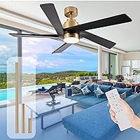 IQCSXLQ Ceiling Fans with Lights and Remote 52 Inch Black and Gold DC Ceiling Fan Modern 6 Speed Reversible Outdoor Ceiling Fans for Bedroom Living Room