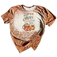 Pumpkin Pice Everything Nice Womens Bleached Tshirt Blouses Pumpkin Coffee Crewneck Shirt Tops Fashion Y2K Clothes 2022
