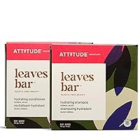 Bundle of ATTITUDE Hair Shampoo and Conditioner Bar, EWG Verified, Plastic-free Beauty Care, Vegan, Hydrating, Herbal Musk, 4 Oz