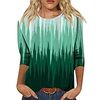 Tops 3/4 Sleeve Shirts for Women Crew Neck Xmas Print Graphic Tees Blouses Casual Plus Size Basic Tops