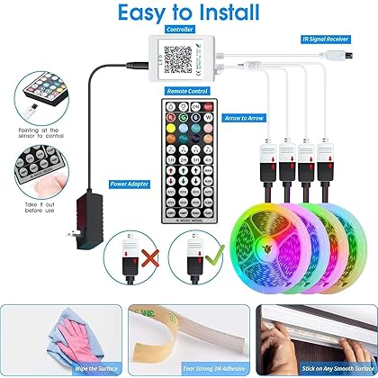 ehomful 130ft Led Lights Ehomful App Control Music RGB 5050 Color Changing Smart Led Strip Lights Kit with 44 Keys Remote, Led Lights for Bedroom,Room,Apartment,Kitchen,Party Decorations