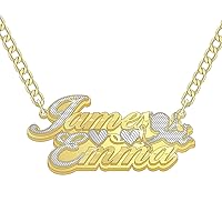 Custom Name Necklace with Heart, 18K Gold Plated Personalized Nameplate Pendant Double Plate Nameplate Necklace Personalized Love Heart Pendant Gift for Women Men Girls