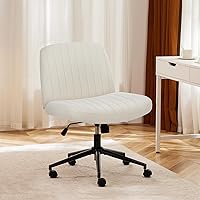 Sweetcrispy Criss Cross Chair Legged, Armless Office Desk Chair with Wheels, Swivel Vanity Chair, Height Adjustable Wide Seat Computer Task Chair, Fabric Vanity Modern Home Chair White