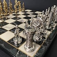 Decorative Chess Set Historcal Crusaders Brass Chess Pieces Handmade Wooden Chess Board, Gift Idea for Dad, Husband, Son and Anyone for Birthday, Anniversary