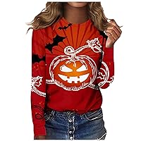 XHRBSI Blouses for Women for Work Dressy Women's Fashion Casual Long Sleeve Halloween Print Round Neck Pullover Top Blouse