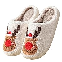 Christmas Elk House Slippers for Women Men Fuzzy Fleece Warm Indoor Slippers Winter Bedroom Soft Cozy Shoes 2022