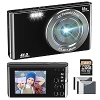 Digital Camera,NIKICAM Kids Camera 2.7K 44MP with 32GB SD Card, 2.4 Inch Point and Shoot Camera with 16X Digital Zoom, Small Compact Digital Camera for Teens Students Boys Girls Seniors（Black4）
