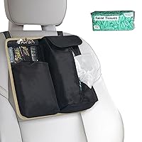 FH Group Hanging Car Organizer with Tissue Holder,BEIGE Car Back Seat Organizer,E-Z Travel Organizer,Toys Car Storage Organizer, Kids Travel Storage for Baby Wipes,Snacks and Drinks Holder Organizer