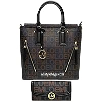 monogrammed brand signature zippers pockets shoulder wallet Bag set handbag