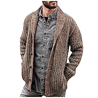 Mens Cardigan Sweater Stylish Casual Shawl Collar Cardigans Retro Cable Knitted Button Up Cardigan Sweaters