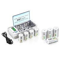 EBL D Cells 10000mAh Rechargeable Batteries (8 Counts) with C D 9V AA AAA Battery Charger
