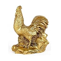 Feng Shui Chinese Zodiac Rooster Figurine Golden Brass Lucky Rooster Statue Desktop Collectible Home Office Table Decor Gifts --Addune (Rooster)