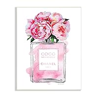 Stupell Industries Glam Perfume Bottle V2 Flower Silver Pink Peony Oversized Wall Plaque Art, Proudly Made in USA, 13 x 19