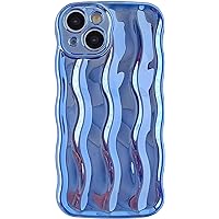 Case for iPhone 14 Pro,Bling Water Ripple Pattern Cute Curly Wave Frame Shape Shockproof Soft TPU Case for Women Girls Slim Plating Phone Case for iPhone 14 Pro,6.1 inch (Bling Blue)