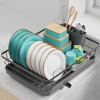 Dish Drying Rack - Stainless Steel Dish Rack with Drainboard for Kitchen Counter and Sink, 12.0''W x 15.6''L, Gray