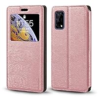 Oppo Realme V5 Case, Wood Grain Leather Case with Card Holder and Window, Magnetic Flip Cover for Oppo Realme V5 5G