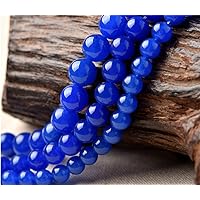 Natural Blue Jade Beads Smooth Polished Round 4mm-12mm 15.4 Inch Full Strand for Jewelry Making (GJ18) (8mm)