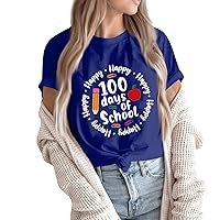 100 Days of School Shirt for Women Funny Letter Print Pattern Teacher Shirt Gratitude Gift Top Short Sleeve T-Shirt