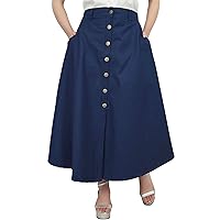 Bimba Women's Denim A-line Elastic Waist Designer Skirt with Front Button