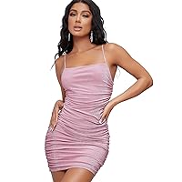 Floerns Women's Glitter Sleeveless Party Ruched Cami Bodycon Mini Dress