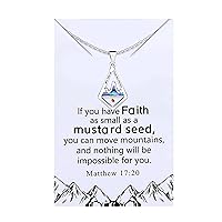 Uloveido Mountain Mustard Seed Pendant Necklace Engraved with With God All Thinga Are Possible, Stainless Steel Religious Inspirational Faith Necklace for Women Girls Christian, Box Card Provided