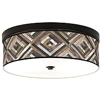 Woodwork Diamonds Giclee Energy Efficient Bronze Ceiling Light with Print Shade