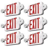 6 Pack Red Exit Signs with Emergency Lights, Two LED Adjustable Head Emergency Exit Light with Battery Backup,UL Listed, AC 120/277V,Exit Sign Combo for Business