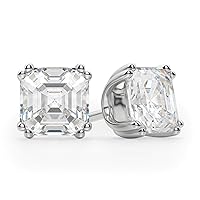 Asscher Cut VVS1 Colorless Diamond Moissanite Earrings Stud Earring Wedding Bridal Jewelry Screw Back Drop Dangle Modern Style Anniversary Promise Gift Her Tension Back Prong Set