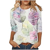 Dressy Tops for Women for Evening Party, Tops for Women 2024 Western Wear Funny Tshirts Shirts Women's Fashion Casual Round Neck Three Quarter Sleeve Printed T-Shirt Top (Purple,4XL)